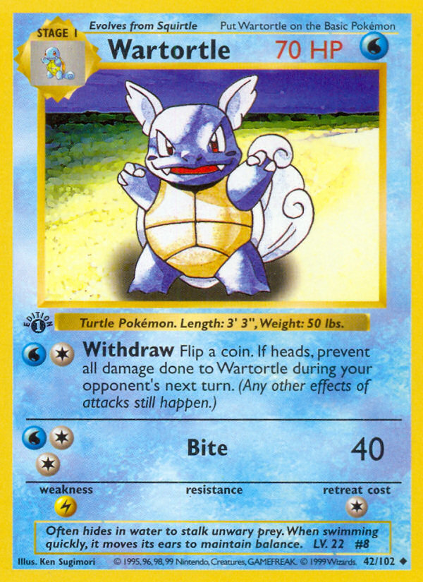 Wartortle (42/102) (Shadowless) [Base Set 1st Edition] Pokémon