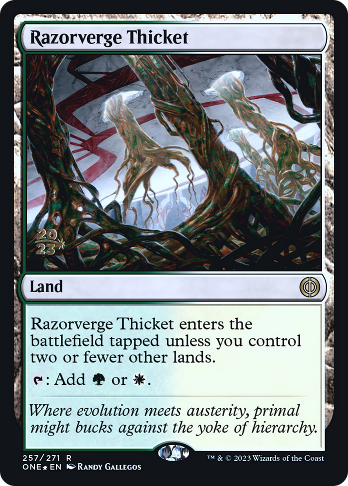 Razorverge Thicket [Phyrexia: All Will Be One Prerelease Promos] Magic: The Gathering