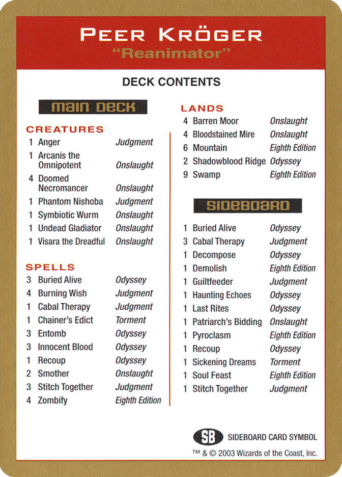 Peer Kroger Decklist [World Championship Decks 2003] Magic: The Gathering