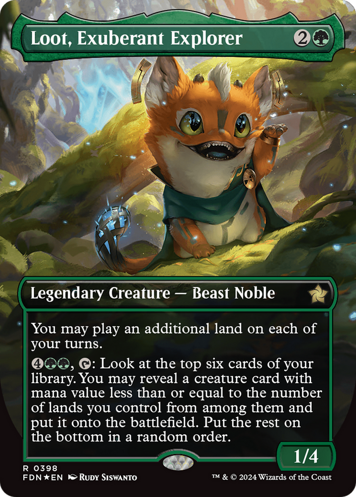 Loot, Exuberant Explorer (Borderless) (Mana Foil) [Foundations] Magic: The Gathering