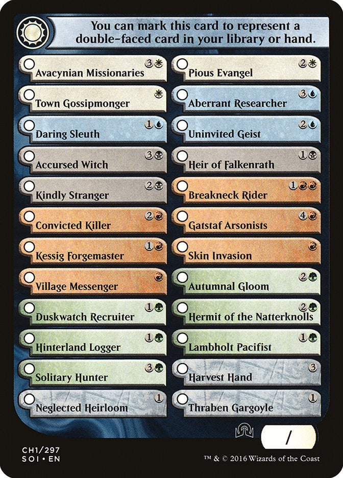 Shadows Over Innistrad Checklist 1 [Shadows over Innistrad Tokens] Magic: The Gathering