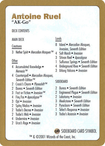 Antoine Ruel Decklist [World Championship Decks 2001] Magic: The Gathering