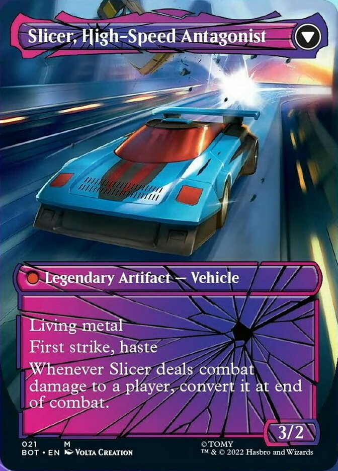 Slicer, Hired Muscle // Slicer, High-Speed Antagonist (Shattered Glass) [Transformers] Magic: The Gathering