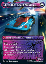 Slicer, Hired Muscle // Slicer, High-Speed Antagonist (Shattered Glass) [Transformers] Magic: The Gathering
