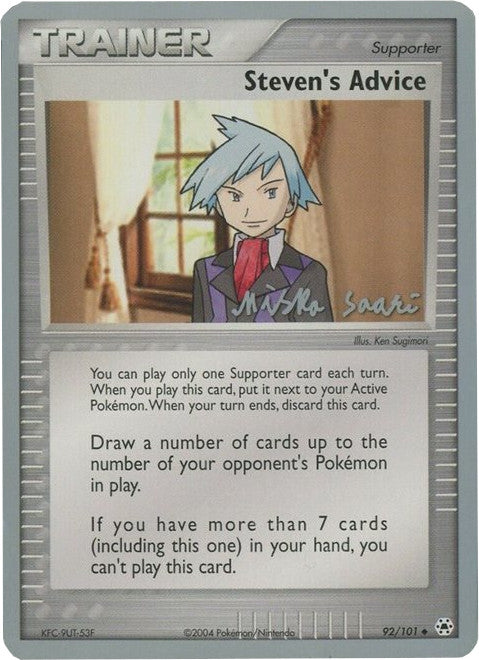 Steven's Advice (92/101) (Suns & Moons - Miska Saari) [World Championships 2006] Pokémon