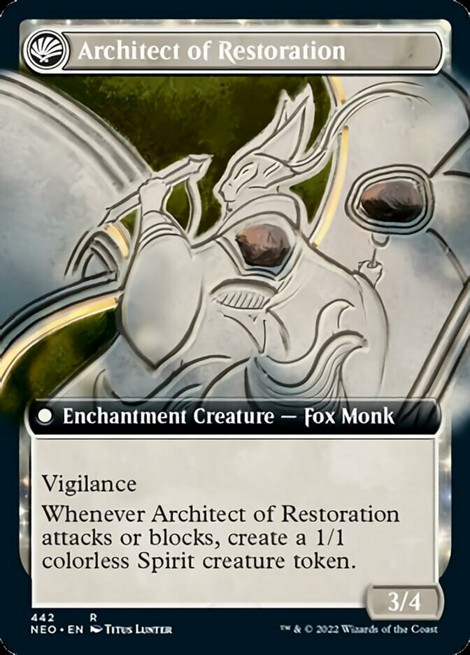 The Restoration of Eiganjo // Architect of Restoration (Extended Art) [Kamigawa: Neon Dynasty] Magic: The Gathering