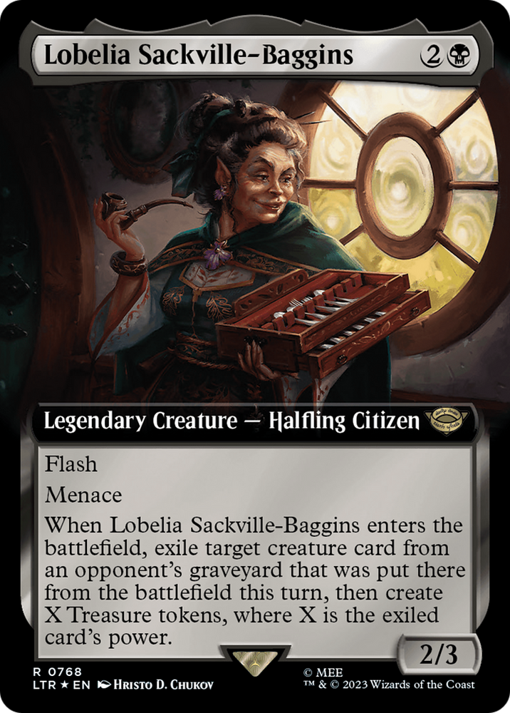 Lobelia Sackville-Baggins (Extended Art) (Surge Foil) [The Lord of the Rings: Tales of Middle-Earth] Magic: The Gathering