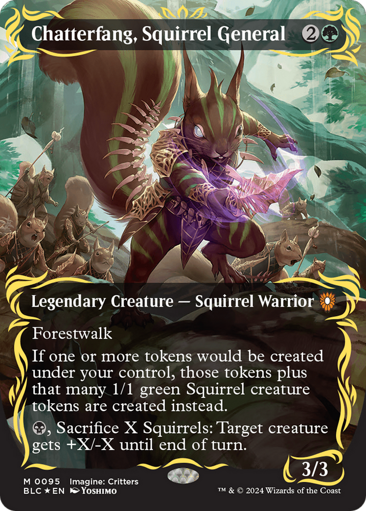 Chatterfang, Squirrel General (Borderless) (Raised Foil) [Bloomburrow Commander] Magic: The Gathering