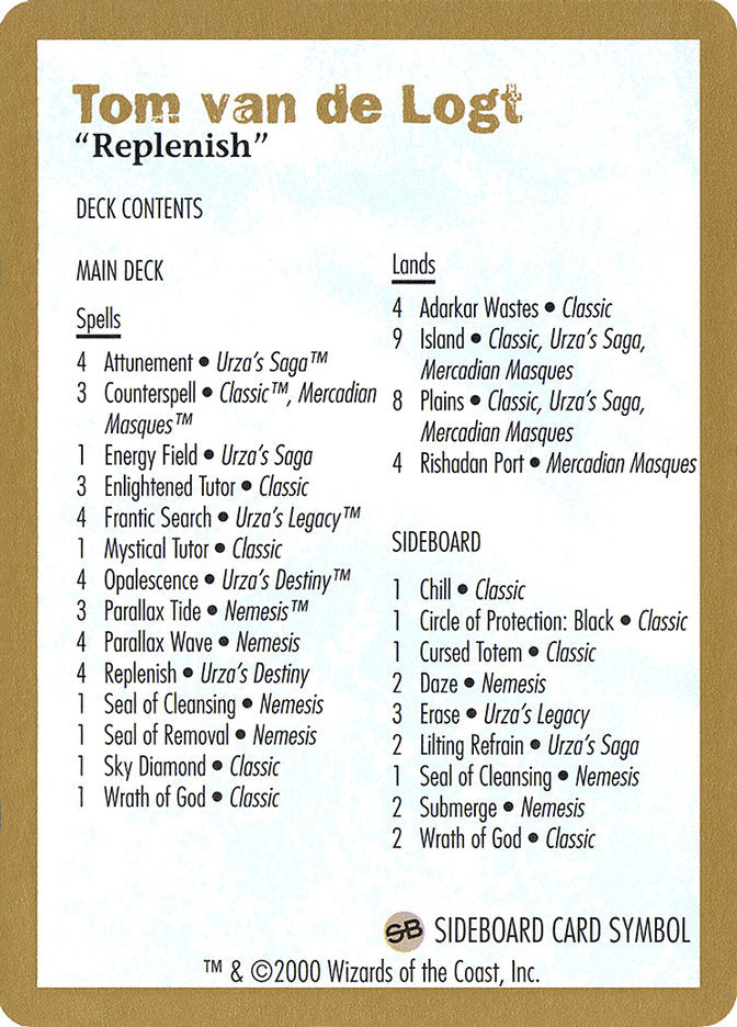 Tom van de Logt Decklist [World Championship Decks 2000] Magic: The Gathering