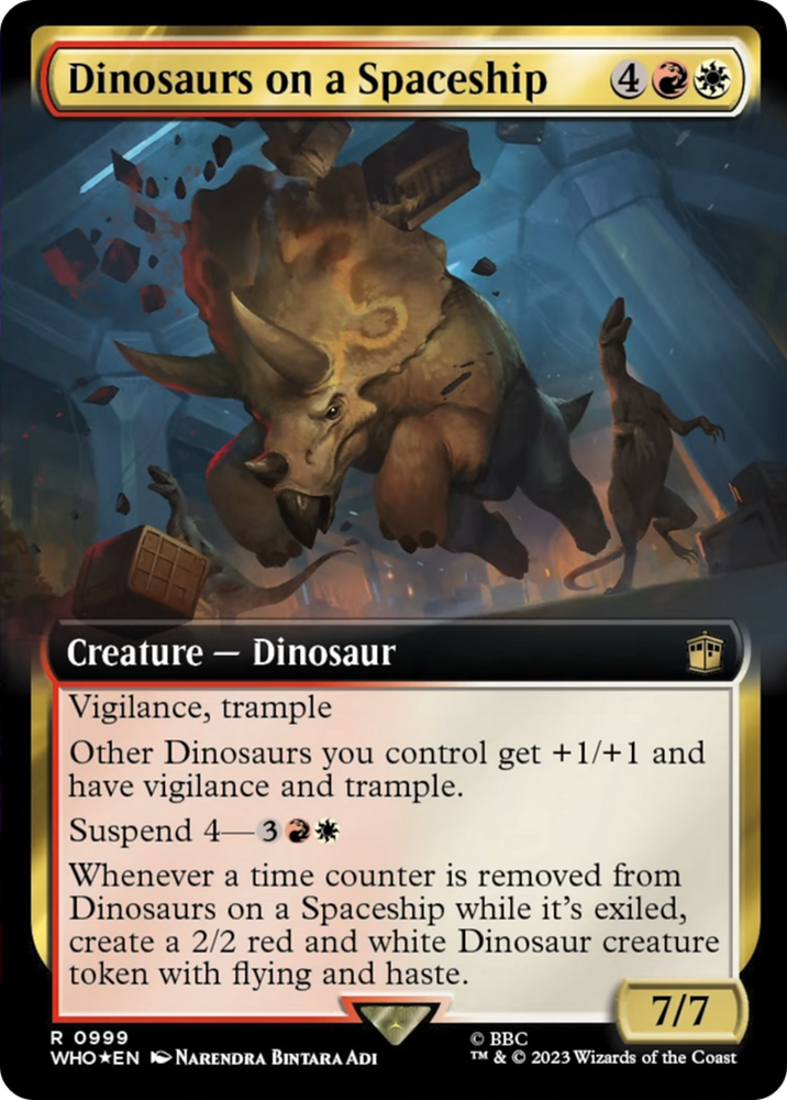Dinosaurs on a Spaceship (Extended Art) (Surge Foil) [Doctor Who] Magic: The Gathering