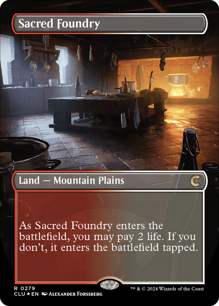 Sacred Foundry (Borderless) [Ravnica: Clue Edition] Magic: The Gathering