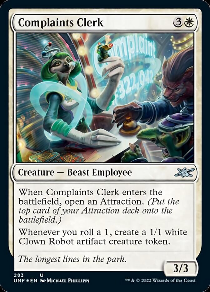 Complaints Clerk (Galaxy Foil) [Unfinity] Magic: The Gathering