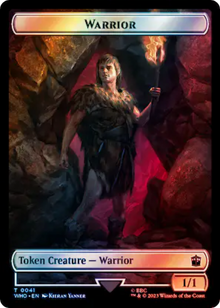 Warrior // Dinosaur Double-Sided Token (Surge Foil) [Doctor Who Tokens] Magic: The Gathering
