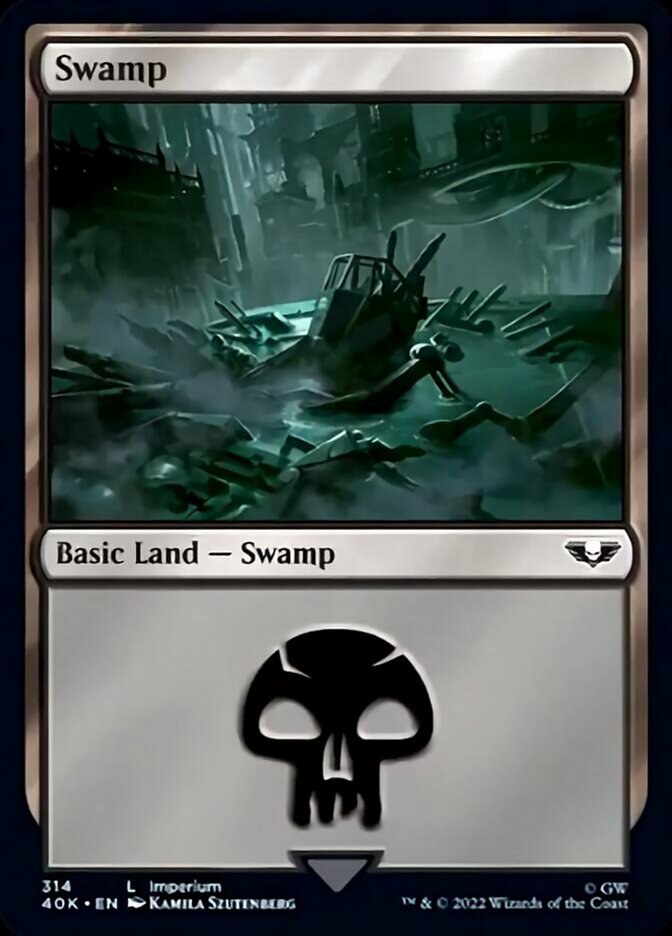 Swamp (314) (Surge Foil) [Warhammer 40,000] Magic: The Gathering