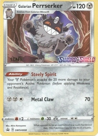 Galarian Perrserker (SWSH008) (Staff Prerelease Promo) [Sword & Shield: Black Star Promos] Pokémon