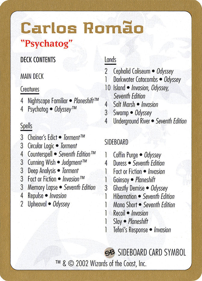 Carlos Romao Decklist [World Championship Decks 2002] Magic: The Gathering