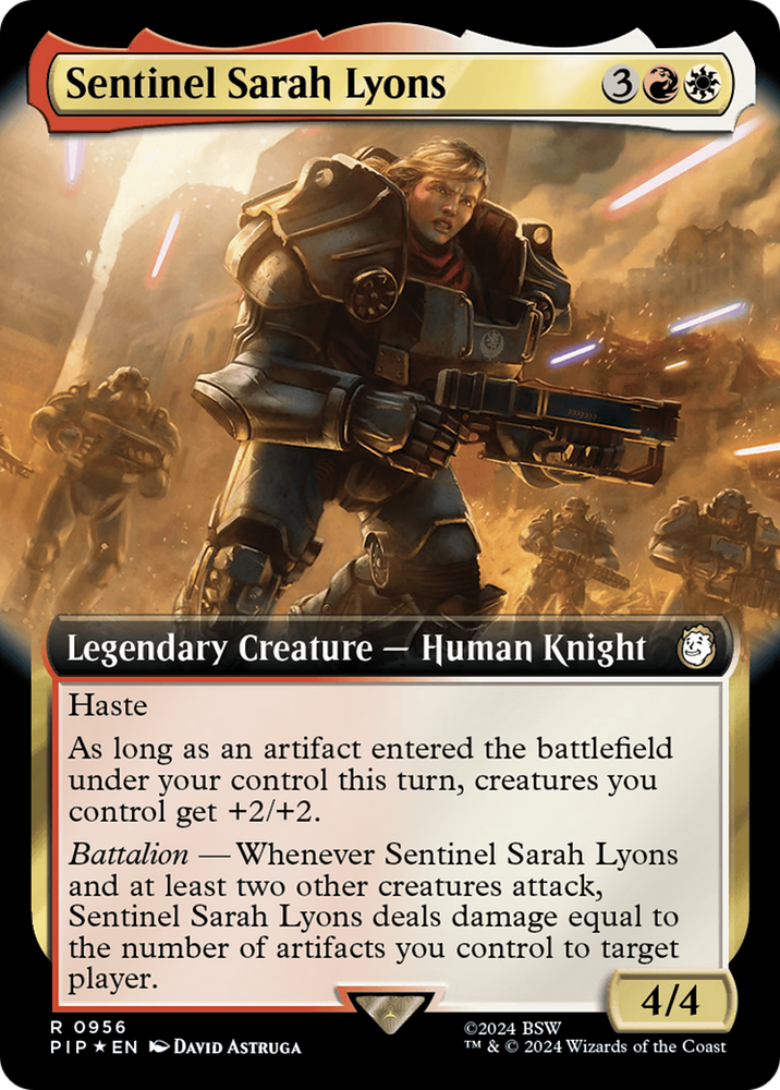 Sentinel Sarah Lyons (Extended Art) (Surge Foil) [Fallout] Magic: The Gathering