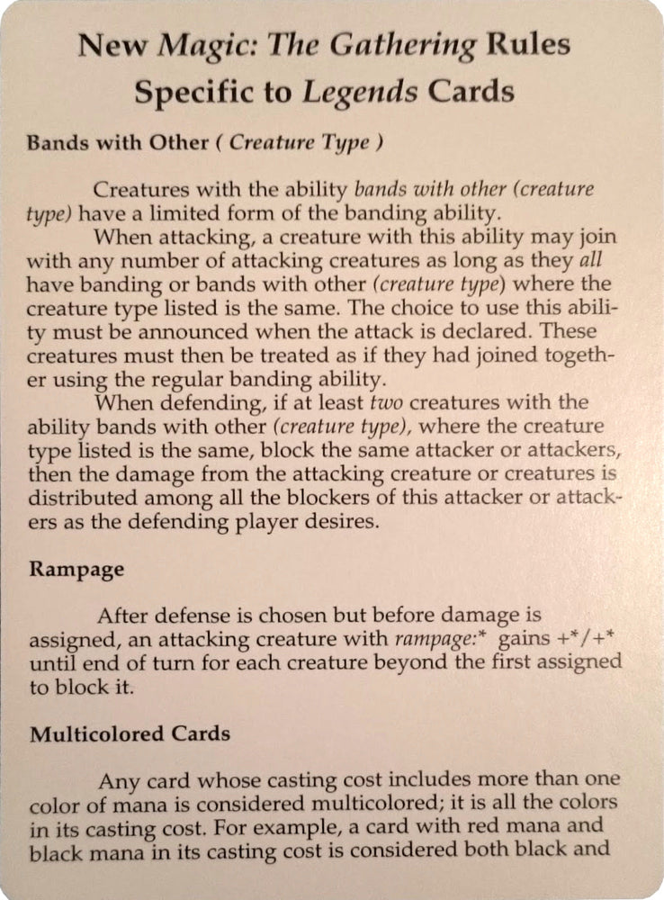 Legends Rules Card [Legends Tokens] Magic: The Gathering