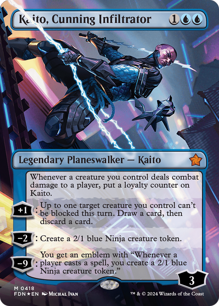 Kaito, Cunning Infiltrator (Borderless) (Mana Foil) [Foundations] Magic: The Gathering