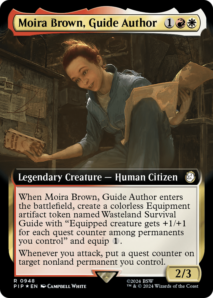 Moira Brown, Guide Author (Extended Art) (Surge Foil) [Fallout] Magic: The Gathering