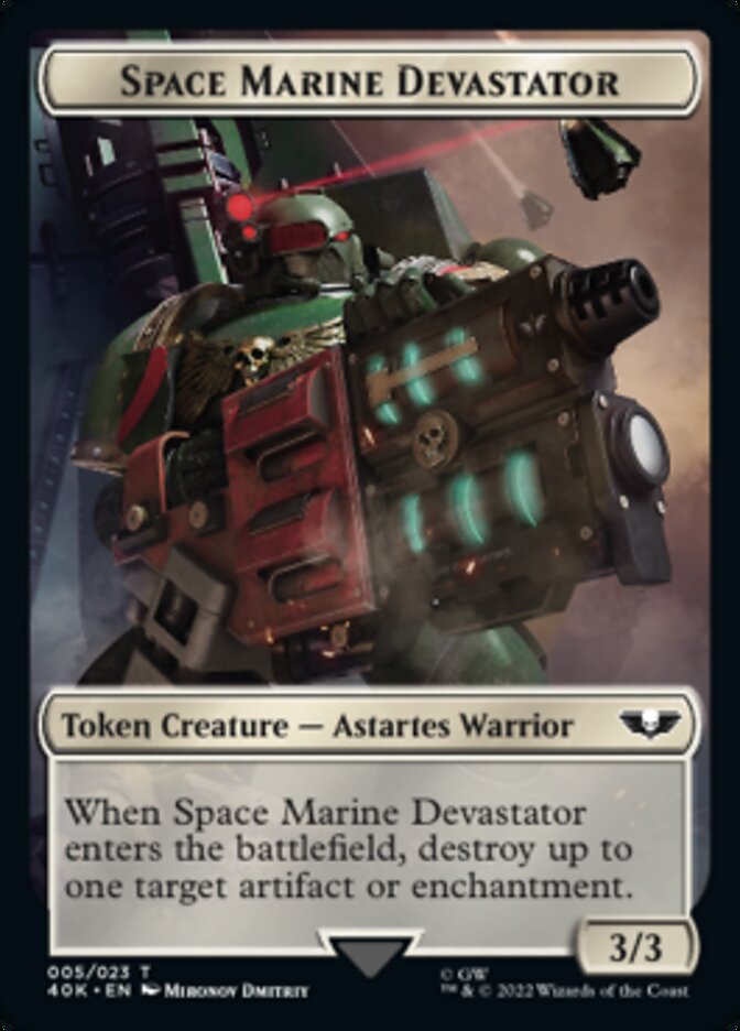 Soldier (002) // Space Marine Devastator Double-Sided Token (Surge Foil) [Warhammer 40,000 Tokens] Magic: The Gathering