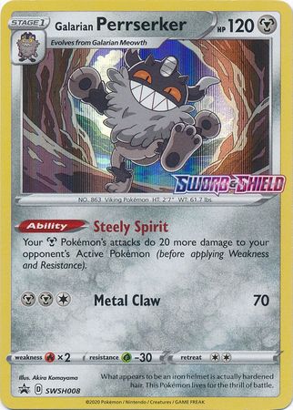 Galarian Perrserker (SWSH008) (Prerelease Promo) [Sword & Shield: Black Star Promos] Pokémon
