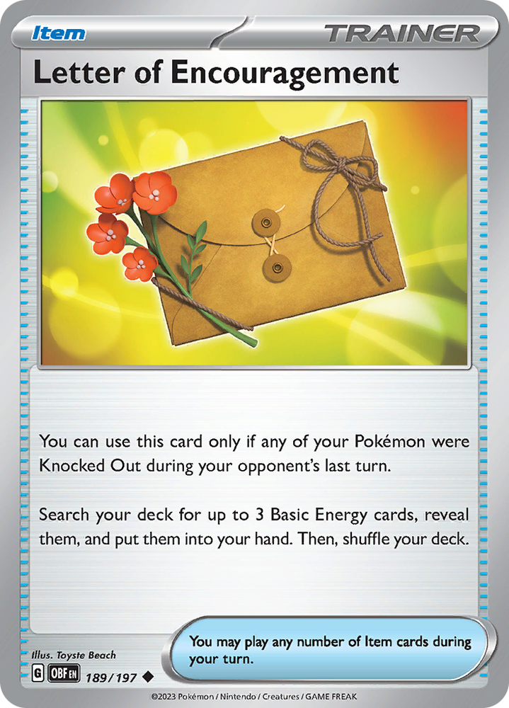 Letter of Encouragement (189/197) [Scarlet & Violet: Obsidian Flames] - Pokemon Cards For Your TCG Needs! Pokémon