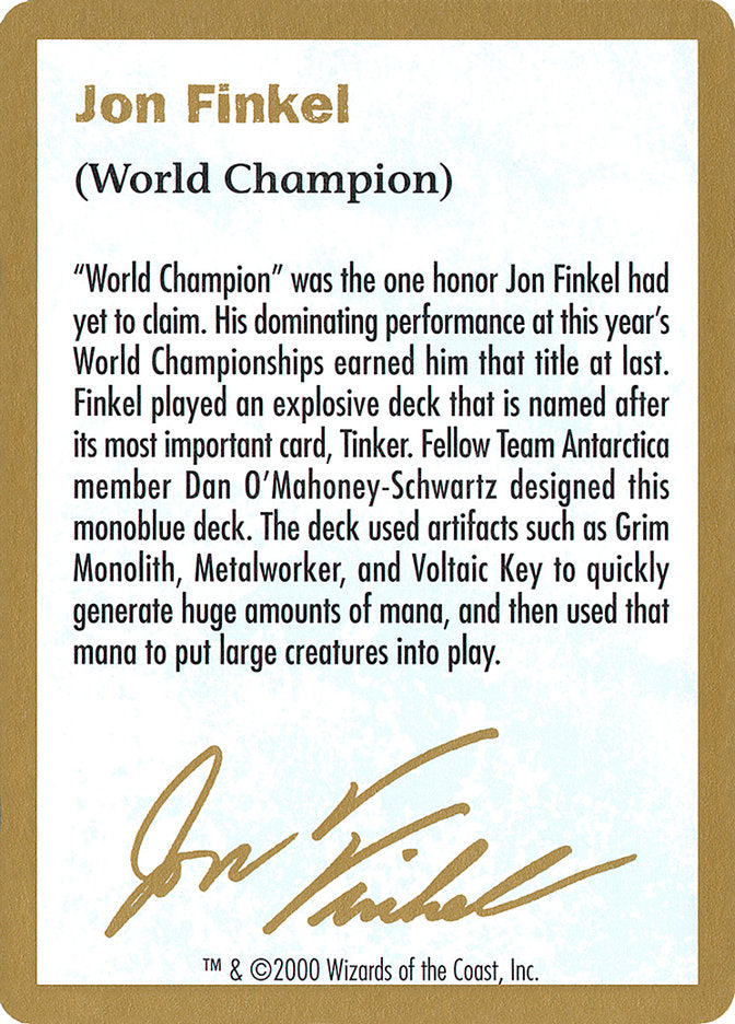 Jon Finkel Bio [World Championship Decks 2000] Magic: The Gathering