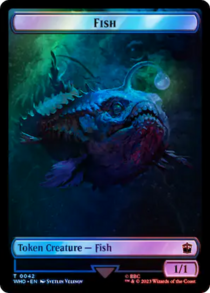 Fish // Cyberman Double-Sided Token (Surge Foil) [Doctor Who Tokens] Magic: The Gathering