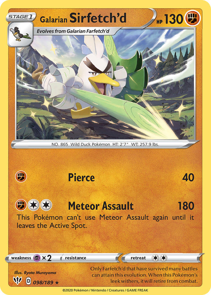 Galarian Sirfetch'd (098/189) (Cracked Ice holo) (Theme Deck Exclusive) [Sword & Shield: Darkness Ablaze] Pokémon