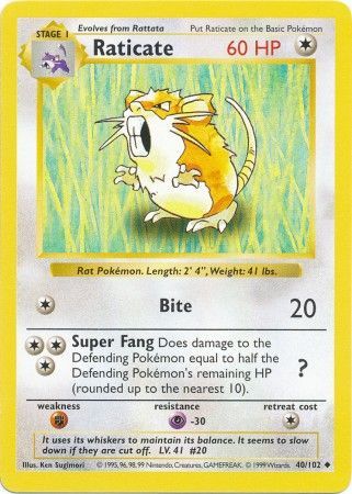 Raticate (40/102) [Base Set Shadowless Unlimited] Pokémon