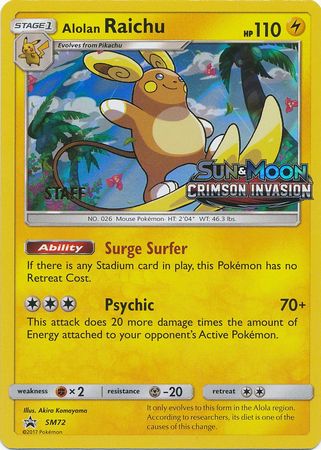 Alolan Raichu (SM72) (Staff Prerelease Promo) [Sun & Moon: Black Star Promos] Pokémon