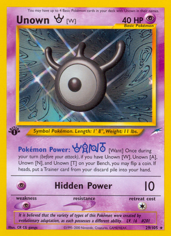 Unown [W] (29/105) [Neo Destiny 1st Edition] Pokémon