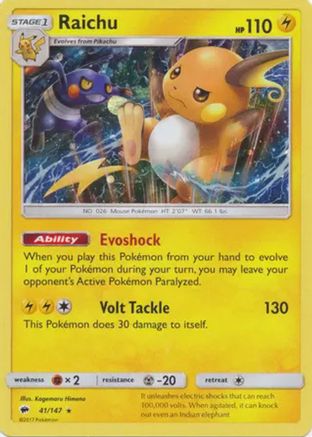 Raichu (41/147) (Cosmos Holo) [Sun & Moon: Burning Shadows] Pokémon