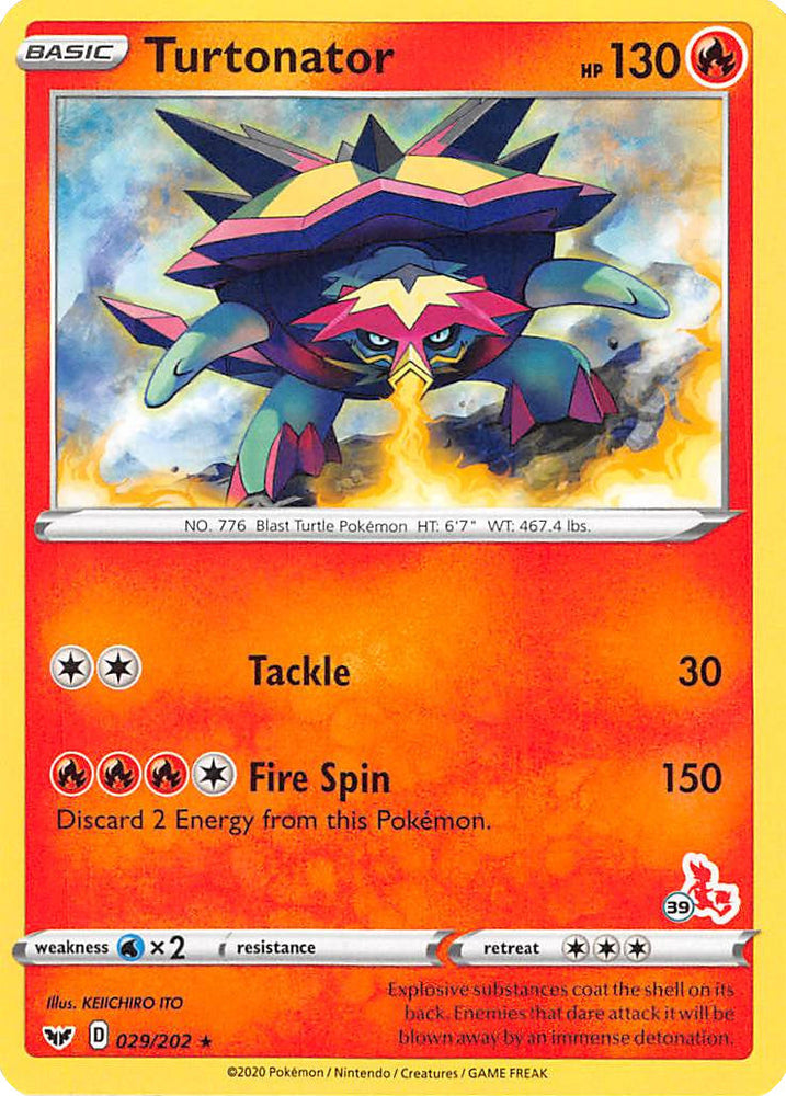 Turtonator (029/202) (Cinderace Stamp #39) [Battle Academy 2022] Pokémon