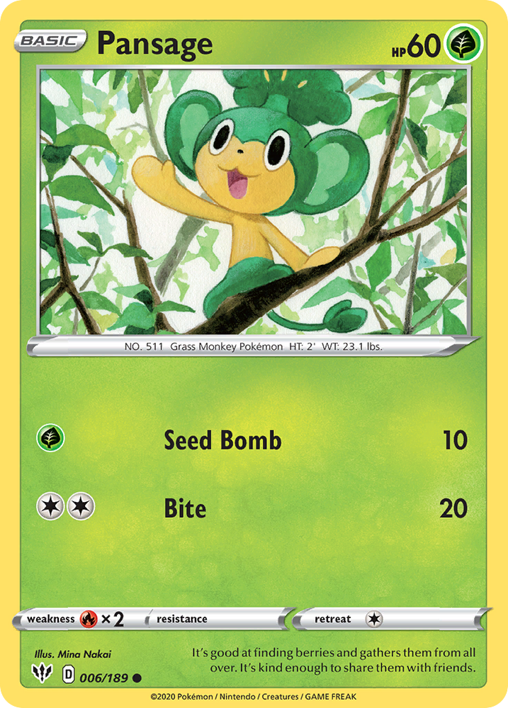 Pansage (006/189) [Sword & Shield: Darkness Ablaze] Pokémon