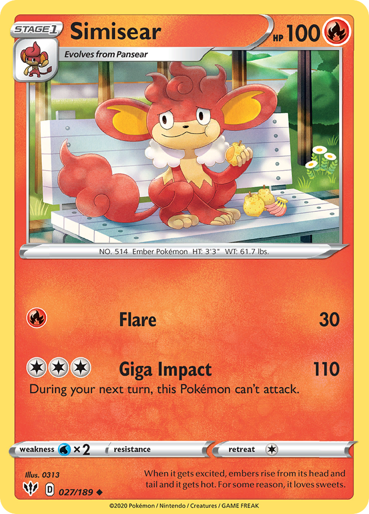 Simisear (027/189) [Sword & Shield: Darkness Ablaze] Pokémon