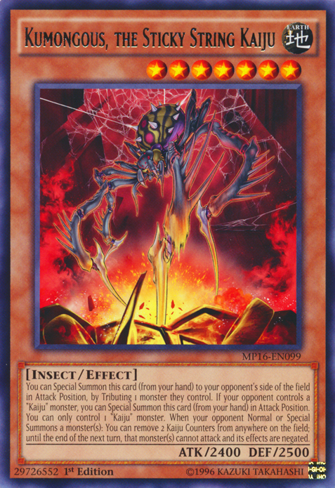Kumongous, the Sticky String Kaiju [MP16-EN099] Rare Yu-Gi-Oh!