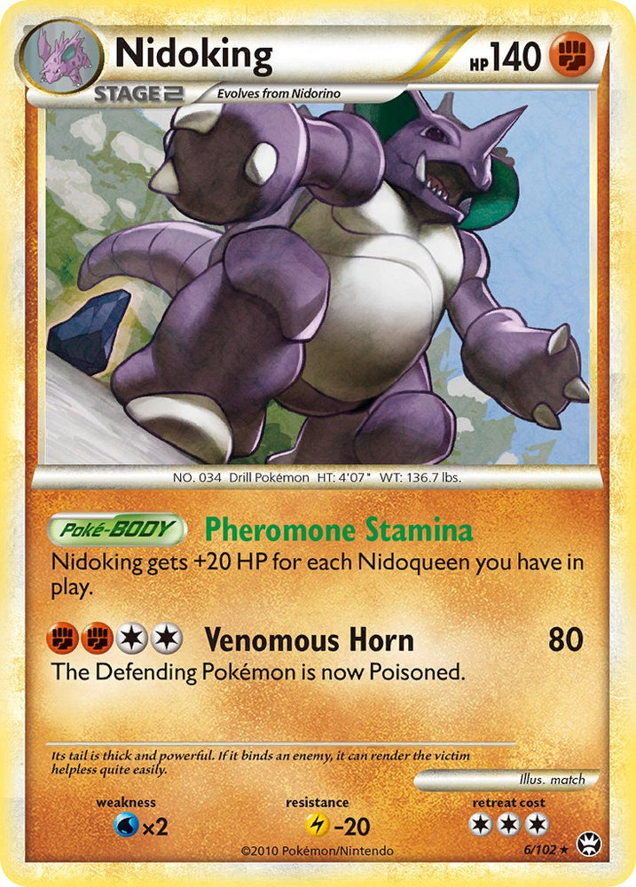 Nidoking (6/102) (Cracked Ice Holo) (Theme Deck Exclusive) [HeartGold & SoulSilver: Triumphant] Pokémon