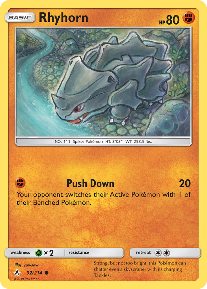 Rhyhorn (92/214) [Sun & Moon: Unbroken Bonds] Pokémon