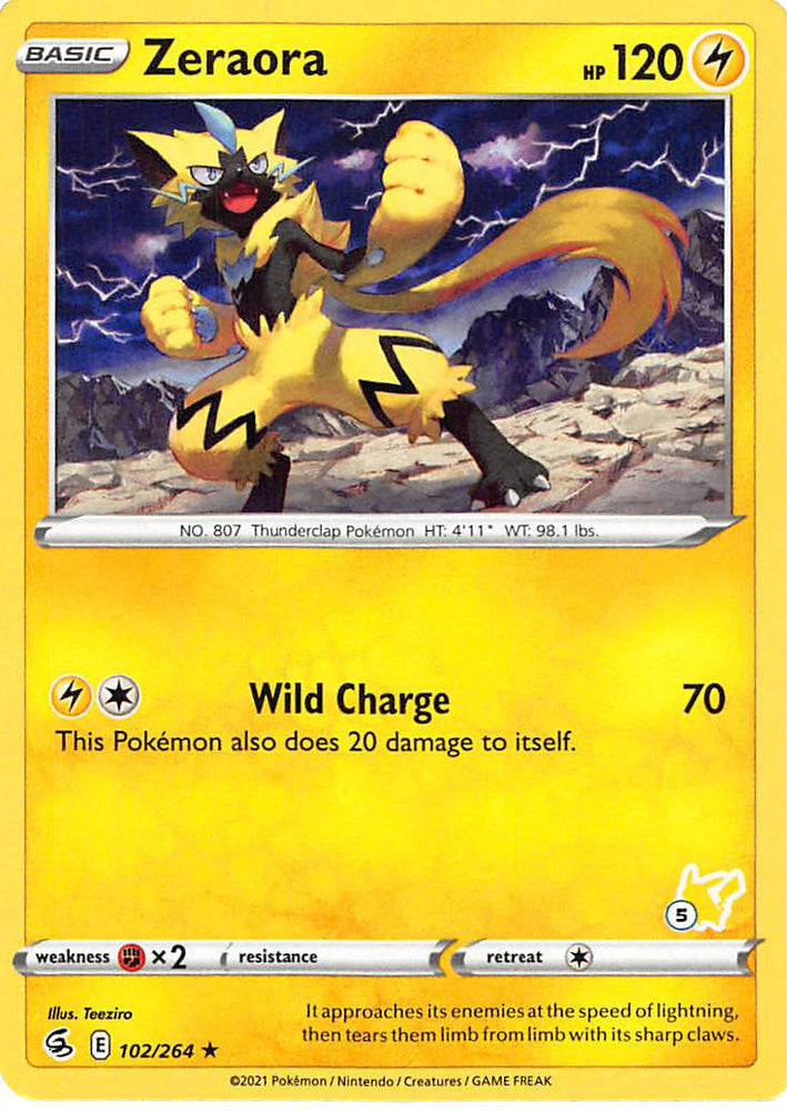 Zeraora (102/264) (Pikachu Stamp #5) [Battle Academy 2022] Pokémon