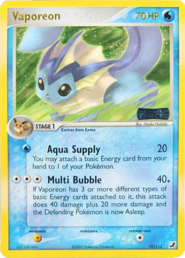 Vaporeon (19/115) (Stamped) [EX: Unseen Forces] Pokémon