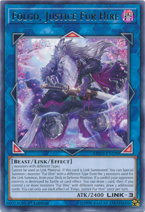 Folgo, Justice Fur Hire [MP19-EN190] Rare Yu-Gi-Oh!