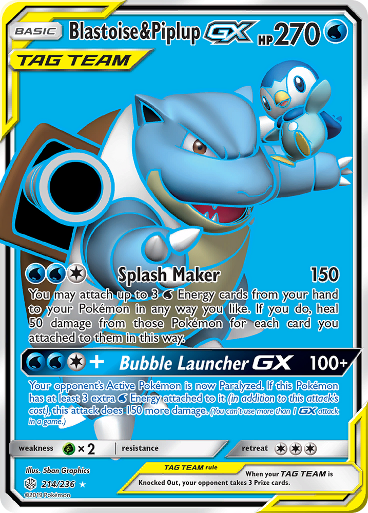 Blastoise & Piplup GX (214/236) [Sun & Moon: Cosmic Eclipse] Pokémon