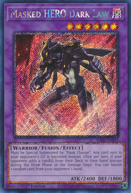 Masked HERO Dark Law [RA01-EN025] Platinum Secret Rare Yu-Gi-Oh!