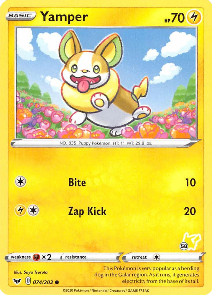 Yamper (074/202) (Pikachu Stamp #58) [Battle Academy 2022] Pokémon
