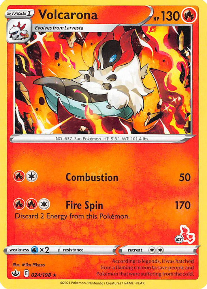 Volcarona (24/198) (Cinderace Stamp #27) [Battle Academy 2022] Pokémon