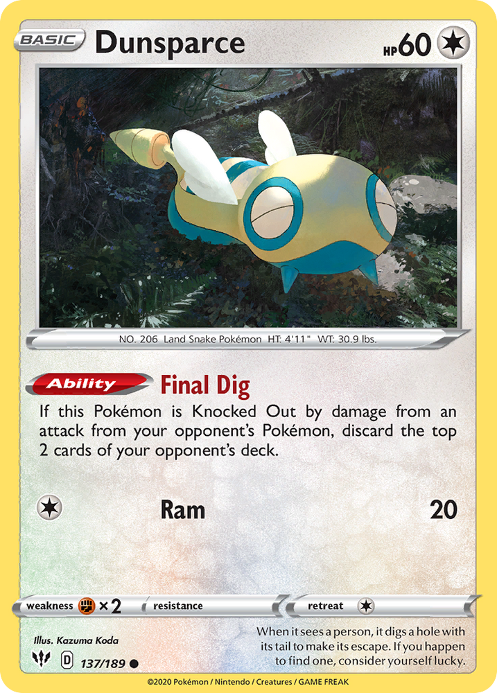 Dunsparce (137/189) [Sword & Shield: Darkness Ablaze] Pokémon