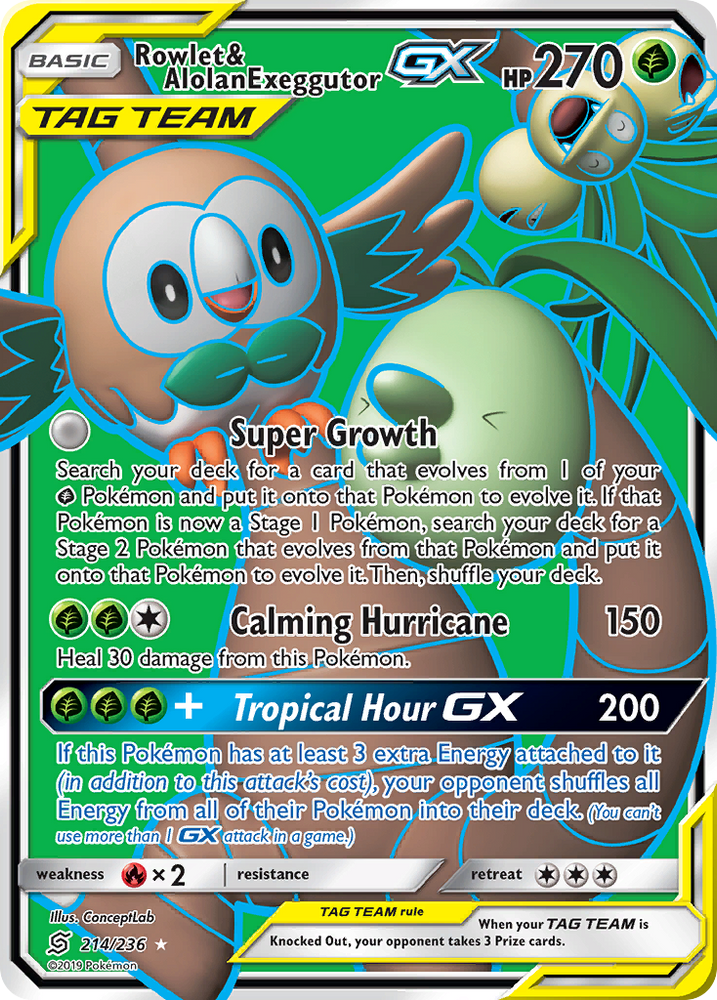 Rowlet & Alolan Exeggutor GX (214/236) [Sun & Moon: Unified Minds] Pokémon