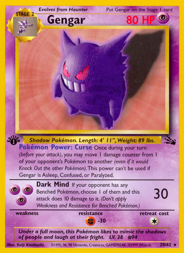 Gengar (20/62) [Fossil 1st Edition] Pokémon